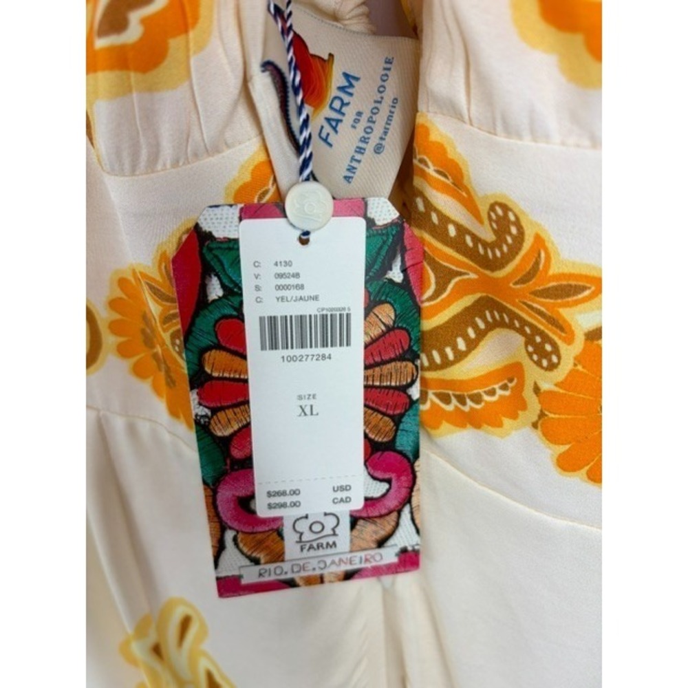 Farm Rio Anthropologie Maxi Dress XL Yellow Floral Retro Boho Tropical Chic - Picture 15 of 16